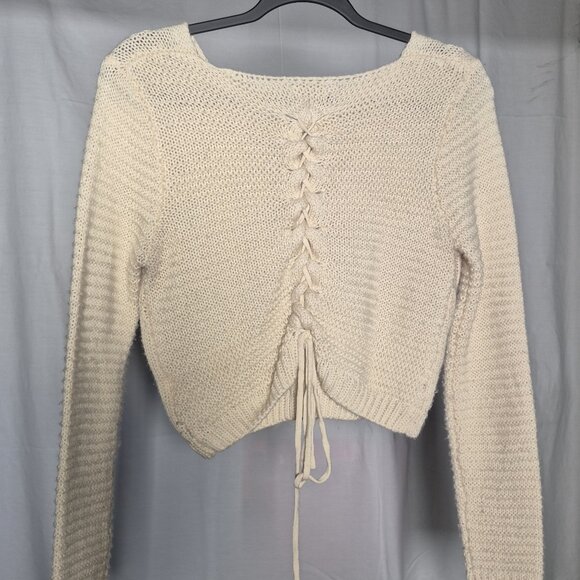 Size Small Women's Ivory Sweater with Tie Back Detail - Picture 3 of 3
